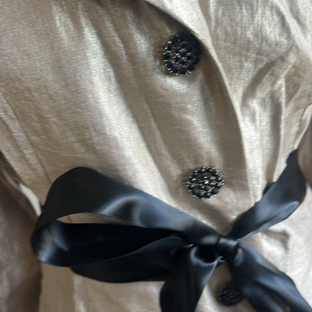 Adriana Papel shiny gold evening jacket black crystal button black satin belt 12 - Picture 3 of 7